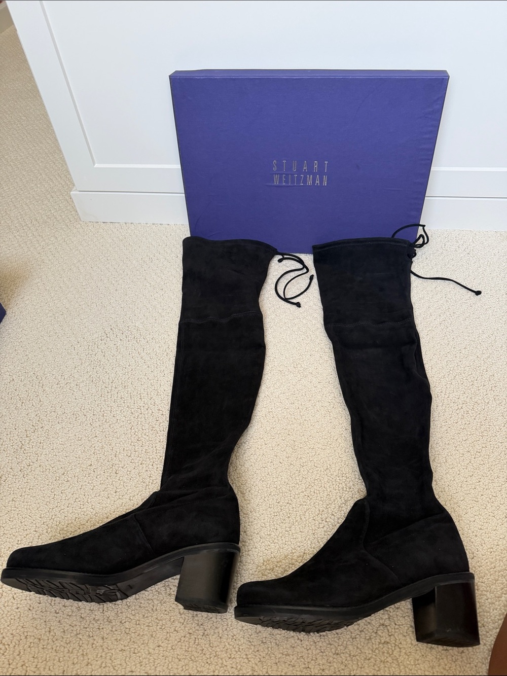 Stuart Weitzman Black Suede Over-the-Knee Lace-Tie Boots